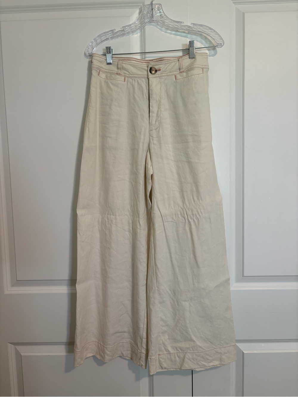 Maeve Cream Wide-Leg Chinos
